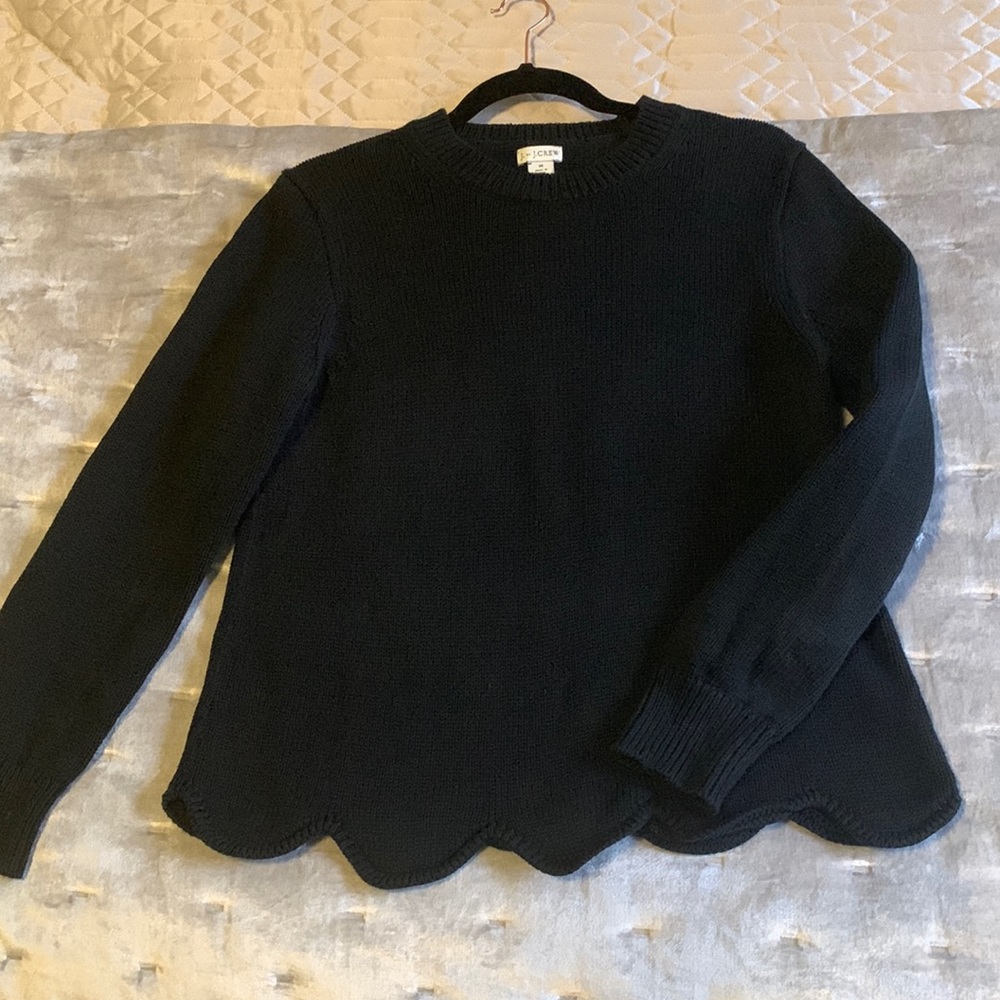 J Crew Black Scalloped Sweater Women’s M